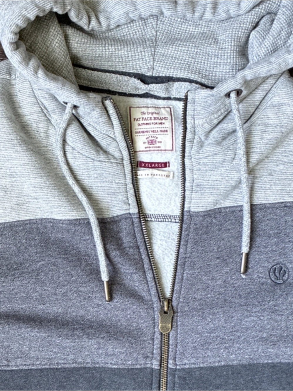 Fat Face Men’s Two-Tone Gray Striped Zip-Up Hoodie